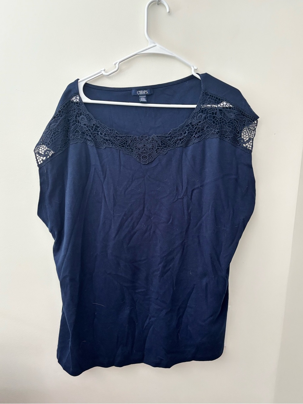 Chaps Navy Crochet-Trim Sleeveless Tank